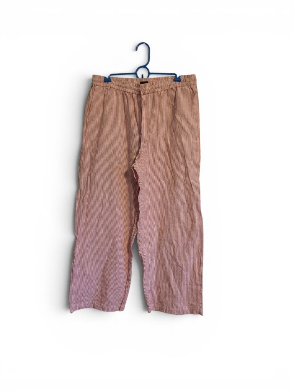 J. Crew Pink White Striped Linen-blend slim wide-leg drawstring pant Womens 12